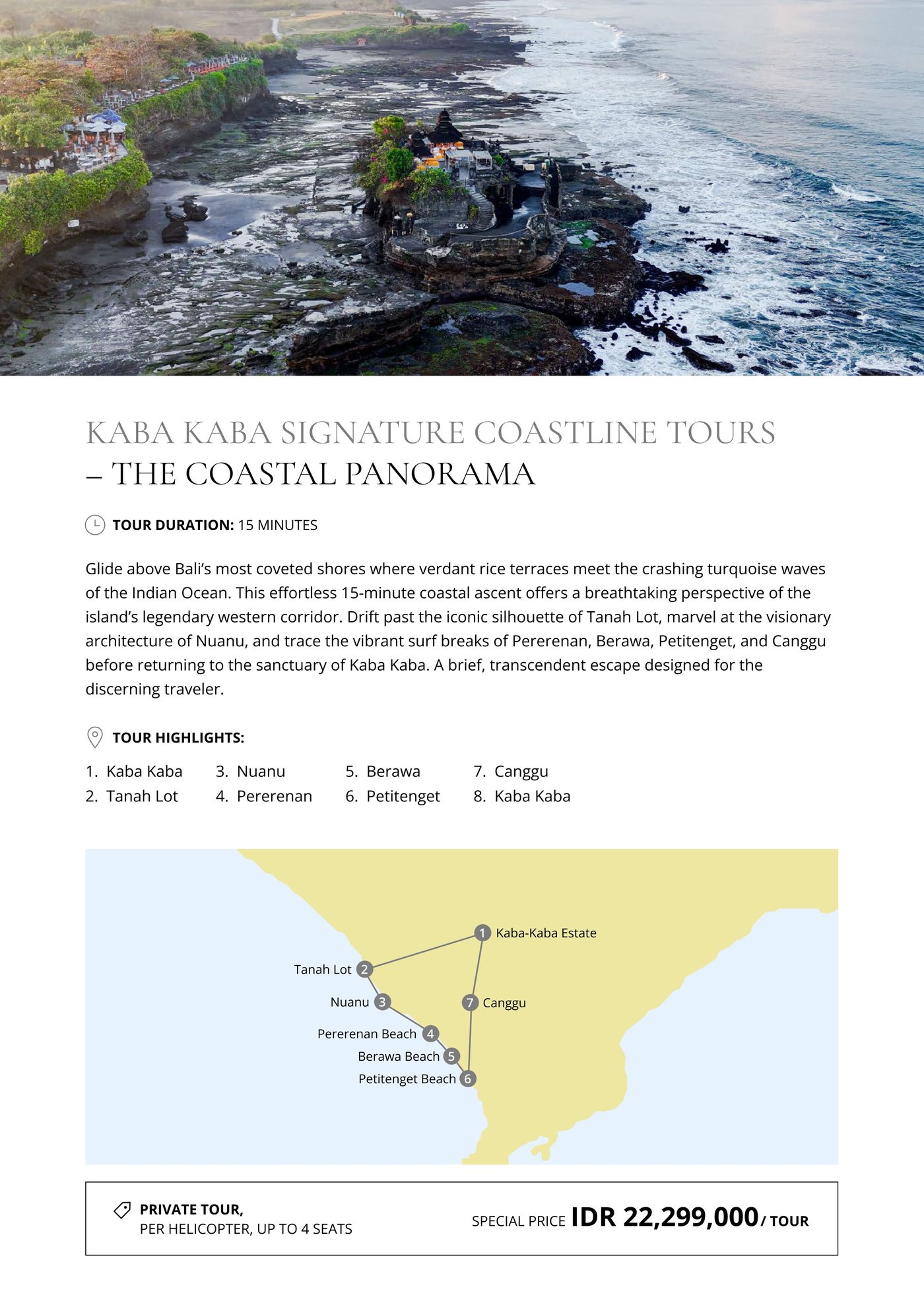 The Coastal Panorama — 15 minutes, private charter IDR 22,299,000